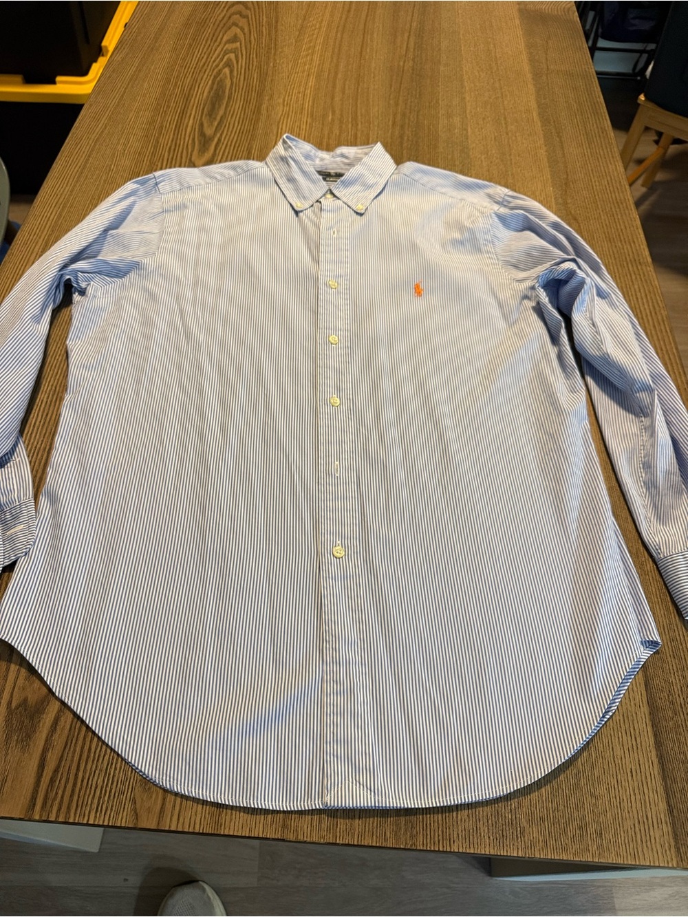 Ralph Lauren Light Blue and White Thin-Stripe Button-Down Shirt